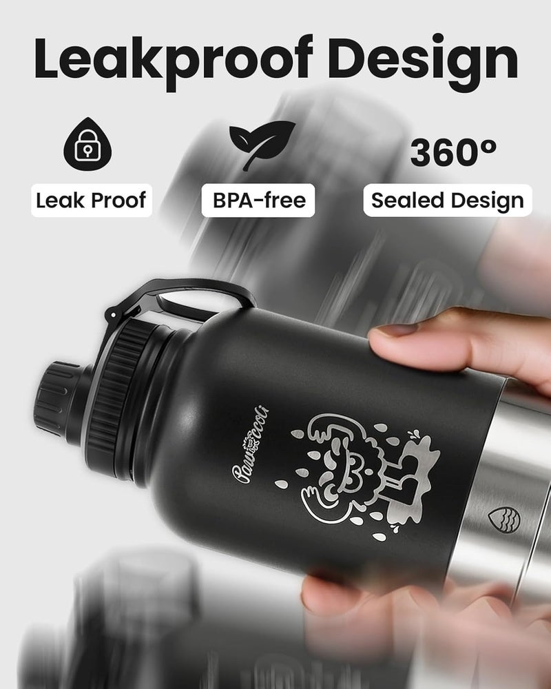 Pawccoli 34oz Dog Water Bottle, Stainless Steel Dog Water Bottle Dispenser with Detachable Food & Water Bowls, Keeps Water Hot/Cold, for Walking, Hiking, Camping(Black) - Image 4